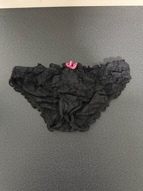 Black Lace Bikini Panty with Pink Bow Accent